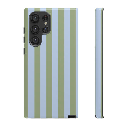 Trendy Ice Blue & Green Stripe Pattern Phone Case - Blue Phone Case - Samsung Galaxy S22 Ultra / Glossy