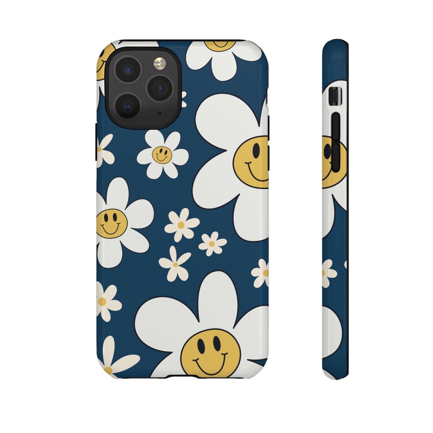 Fun Retro Daisy Pattern with Blue Background Phone Case - Blue Phone Case - iPhone 11 Pro / Glossy