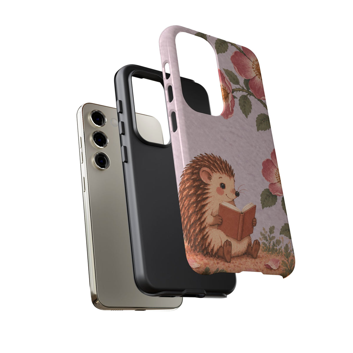 Whimsical Lilac Hedgehog and Wild Rose Phone Case - Purple Phone Case