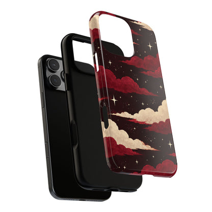 Illustrated Crimson Red Clouds & Stars Phone Case