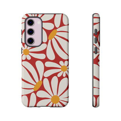 Retro Red Daisy Pattern Phone Case - Red Phone Case - Samsung Galaxy S23 Plus / Glossy