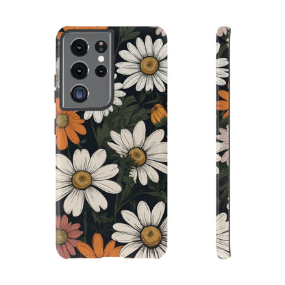 Samsung Galaxy S21 Ultra / Glossy Phone Case - Boho Chic Daisies Floral Pattern ’White Orange & Pink’ Phone Case