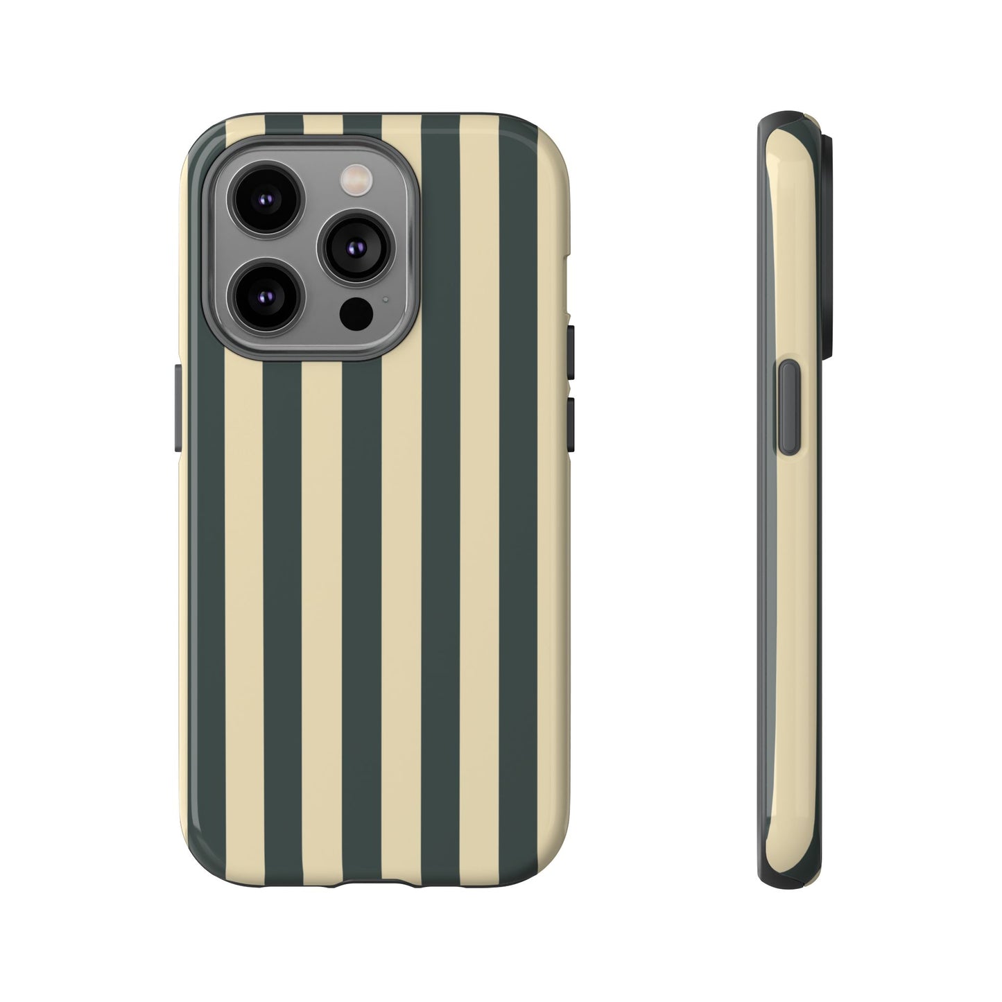 iPhone 14 Pro / Glossy Phone Case - ’Green & Beige Stripe Pattern’ Phone Case