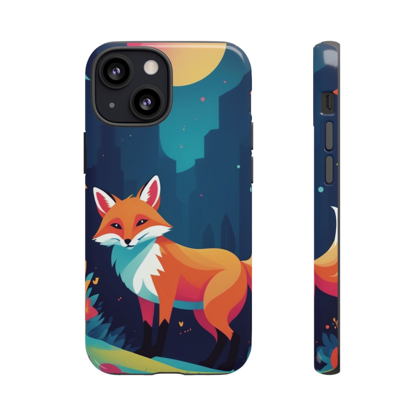 iPhone 13 Mini / Glossy Phone Case - Stylised Fox Design Phone Case