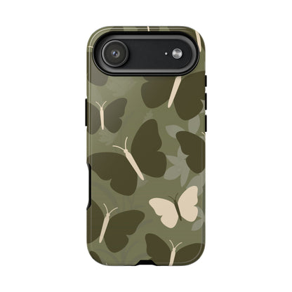 iPhone 17 Air / Glossy Phone Case - Minimalist Olive Green Butterfly Pattern Phone Case
