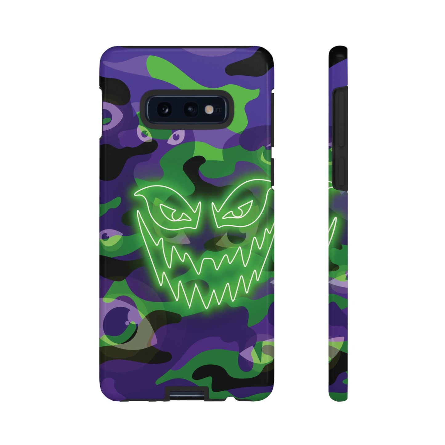 Samsung Galaxy S10E / Glossy Phone Case - Green & Purple Neon Face Camo Phone Case
