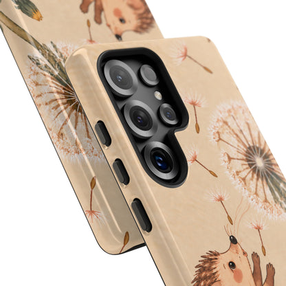 Whimsical Cream Hedgehog and Dandelion Phone Case - White Phone Case