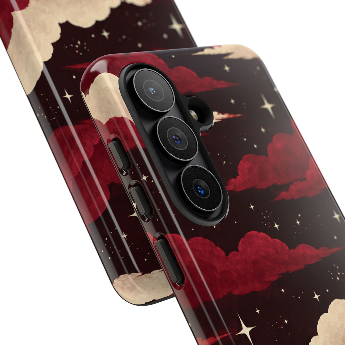 Illustrated Crimson Red Clouds & Stars Phone Case