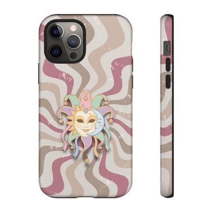 Sun & Moon Jester Mask – Pink Retro Wave Phone Case - Pink Phone Case - iPhone 12 Pro / Glossy