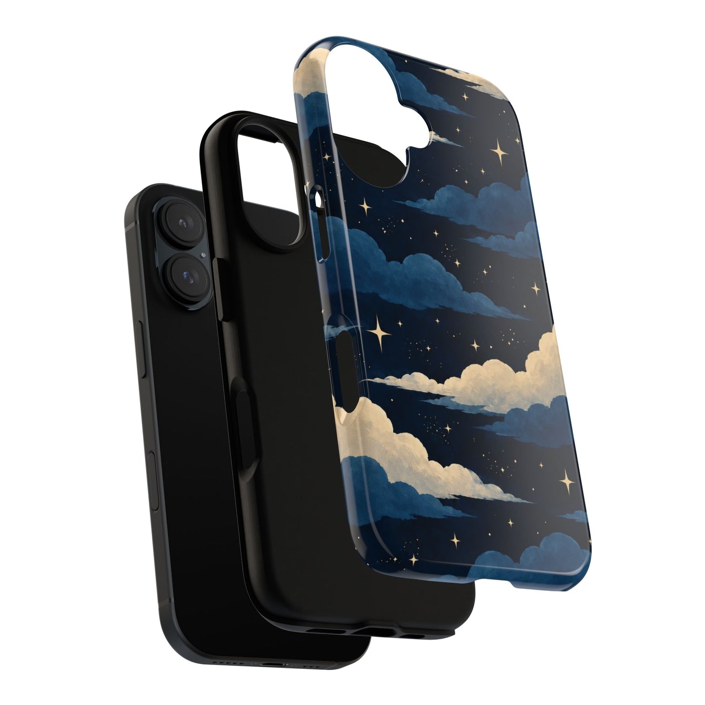 Illustrated Navy Blue Clouds & Stars Phone Case