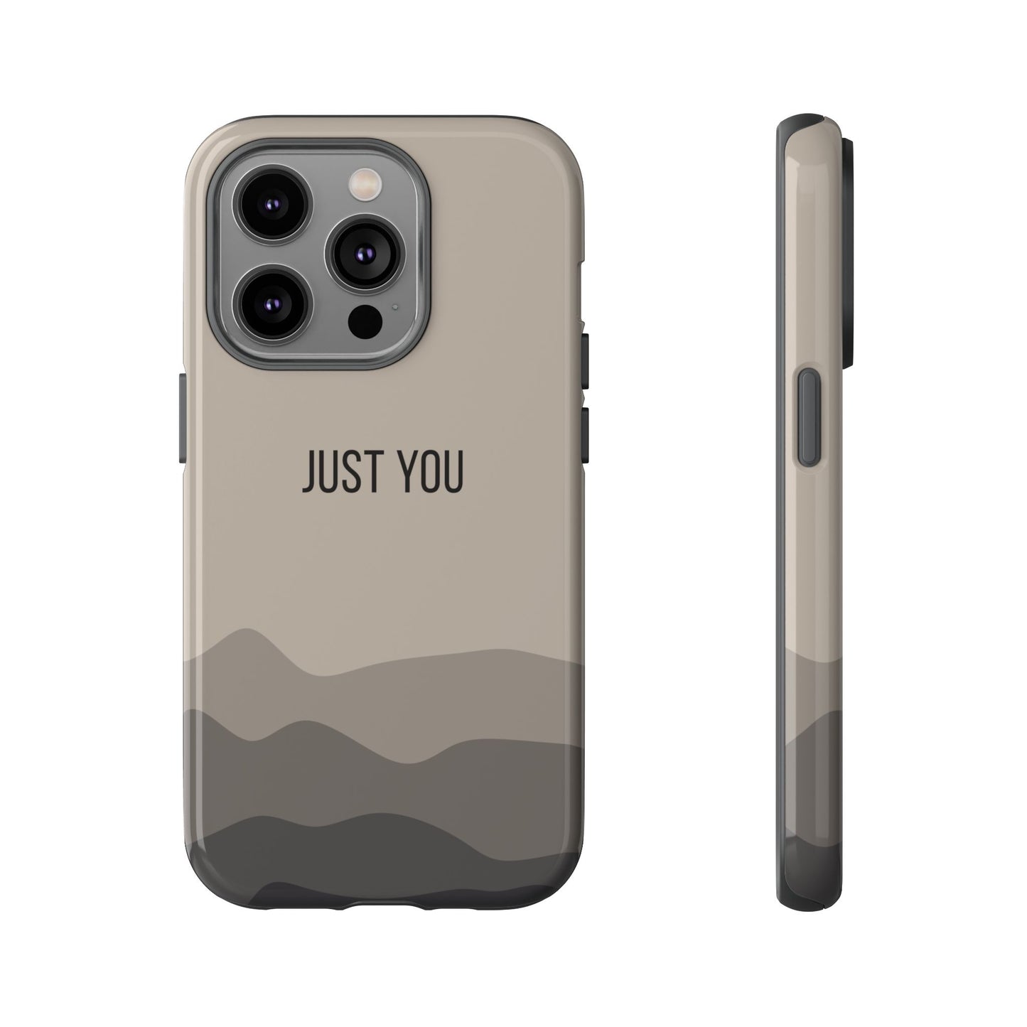 iPhone 14 Pro / Glossy Phone Case - Minimalist Beige Waves ’Just You’ Statement Phone Case