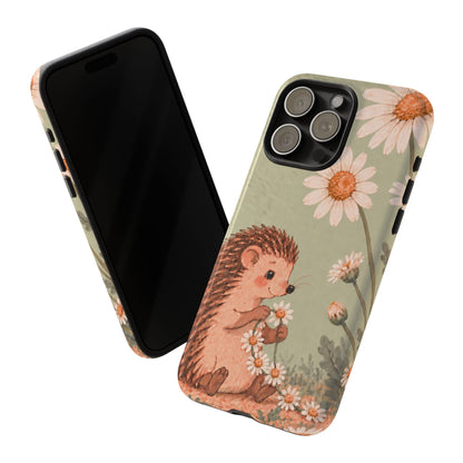 Whimsical Sage Green Hedgehog and Daisy Chain Phone Case - Green Phone Case
