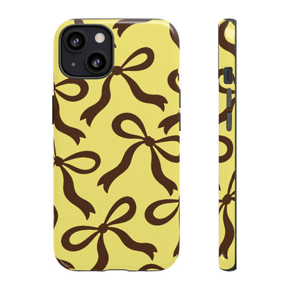 Bold Butter Yellow and Chocolate Brown Bow Pattern Phone Case - Yellow Phone Case - iPhone 13 / Glossy