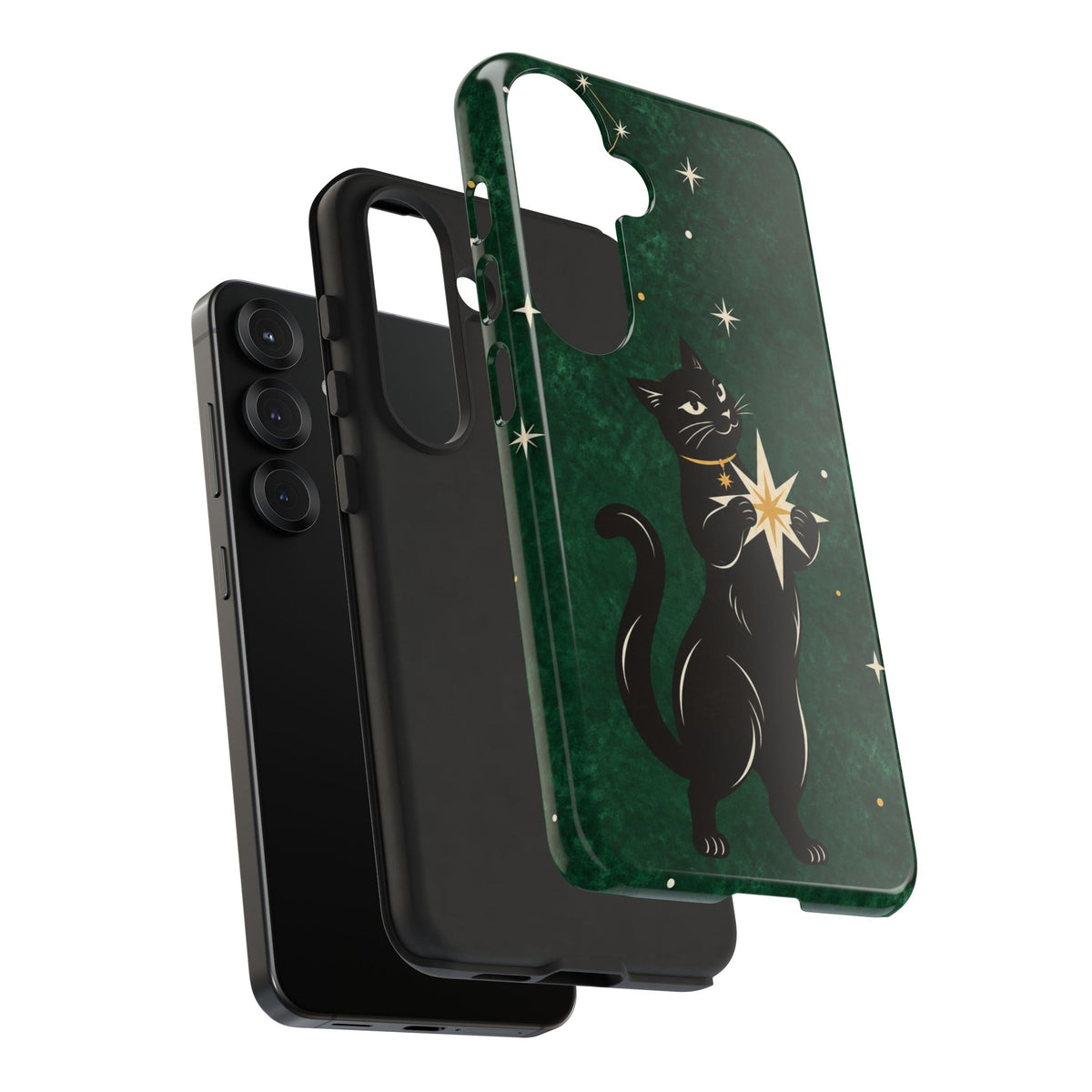 Forest Green Celestial Black Cat Phone Case - Green Phone Case