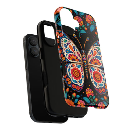 Vibrant Orange and Turquoise Calavera Butterfly Phone Case - Multicolor Phone Case