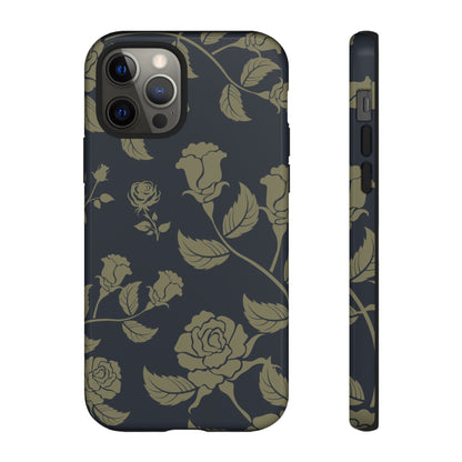 iPhone 12 Pro / Glossy Phone Case - ’Blue & Olive Rose Pattern’ Phone Case