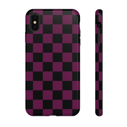Trendy Plum & Black Checked Pattern Phone Case - Purple Phone Case - iPhone XS MAX / Glossy