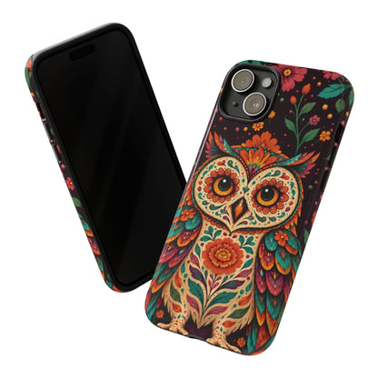 Vibrant Terracotta and Teal Calavera Owl Phone Case - Multicolor Phone Case