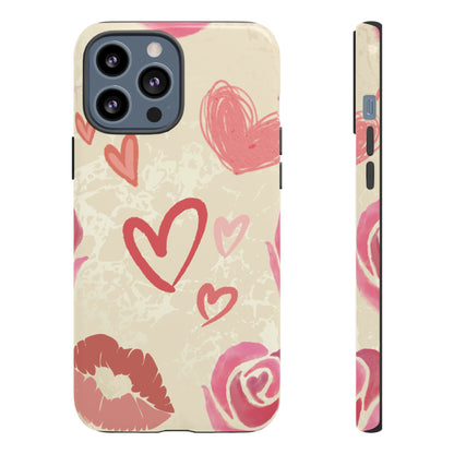 Cute Pink Heart & Rose Pattern Phone Case - Pink Phone Case - iPhone 13 Pro Max / Glossy