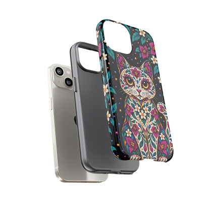 Vibrant Purple and Teal Calavera Cat Phone Case - Multicolor Phone Case