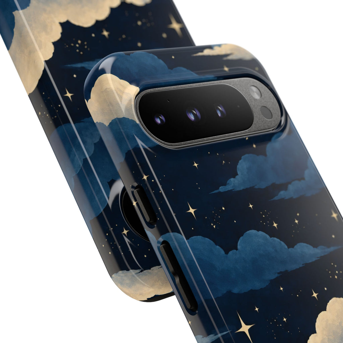 Illustrated Navy Blue Clouds & Stars Phone Case