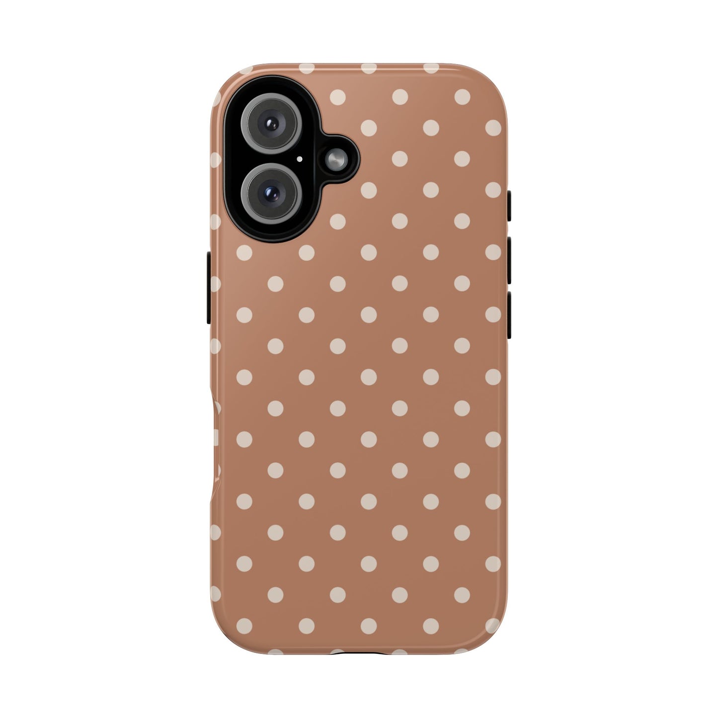 iPhone 16 / Glossy Phone Case - Brown with White Dot Pattern Phone Case