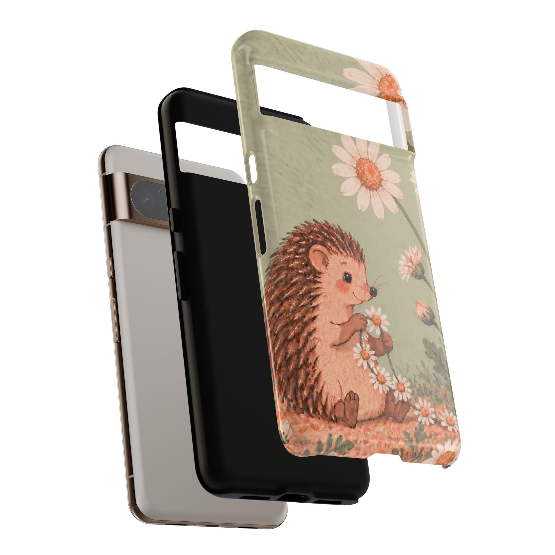 Whimsical Sage Green Hedgehog and Daisy Chain Phone Case - Green Phone Case