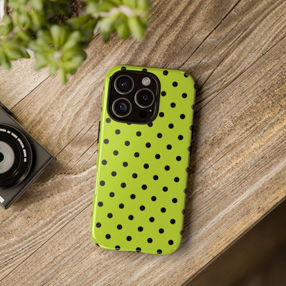 Trendy Neon Lime Green & Black Dot Pattern Phone Case