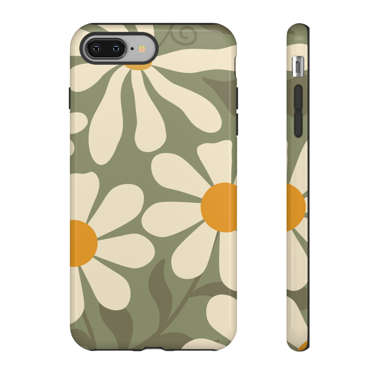 Retro Green Daisy Pattern #2 Phone Case - Green Phone Case - iPhone 8 Plus / Glossy