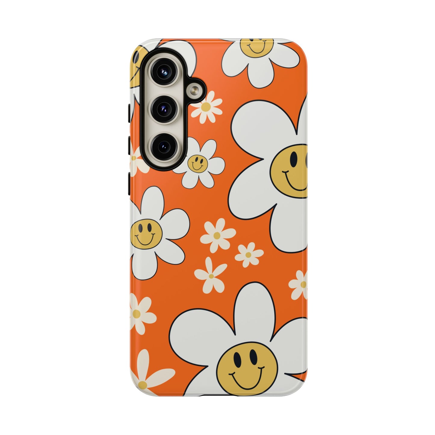 Fun Retro Daisy Pattern with Orange Background Phone Case - Orange Phone Case - Samsung Galaxy S24 Plus / Glossy