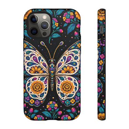 Vibrant Purple and Teal Calavera Butterfly Phone Case - Multicolor Phone Case - iPhone 12 Pro / Glossy