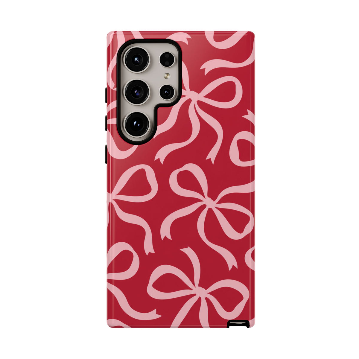 Bold Raspberry Red and Blush Pink Bow Pattern Phone Case