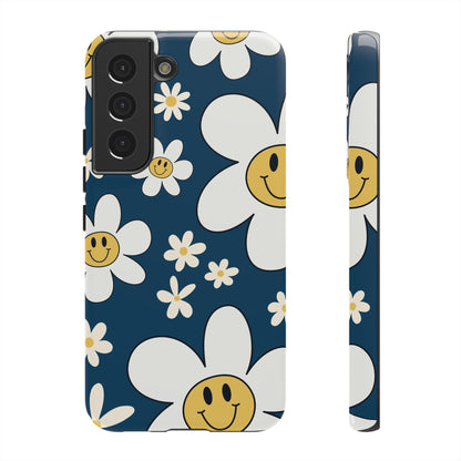 Fun Retro Daisy Pattern with Blue Background Phone Case - Blue Phone Case - Samsung Galaxy S22 / Glossy