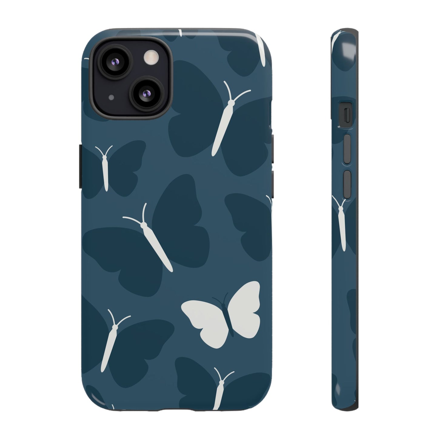 Minimalist Dark Blue Butterfly Pattern Phone Case - Blue Phone Case - iPhone 13 / Glossy