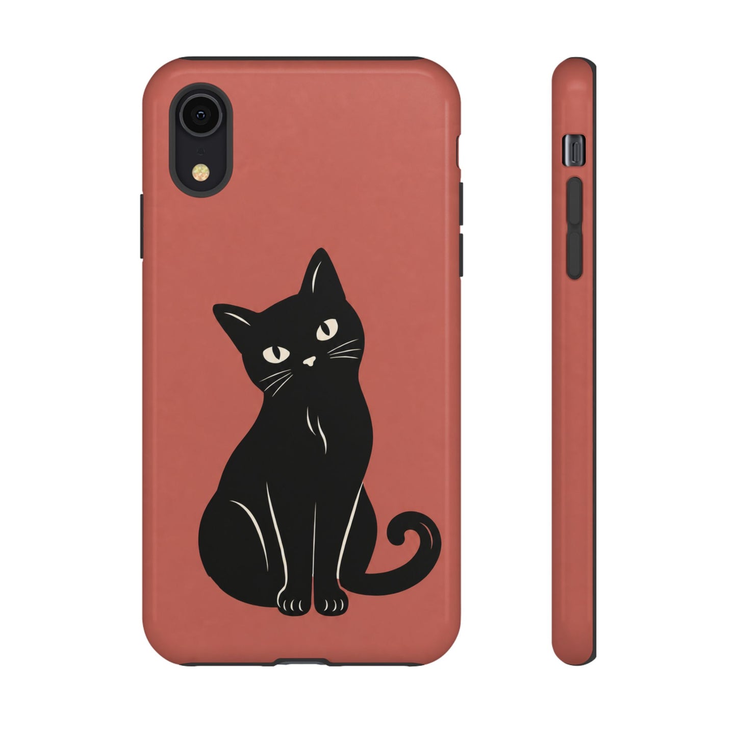 Minimalist Coral Red & Black Cat Phone Case