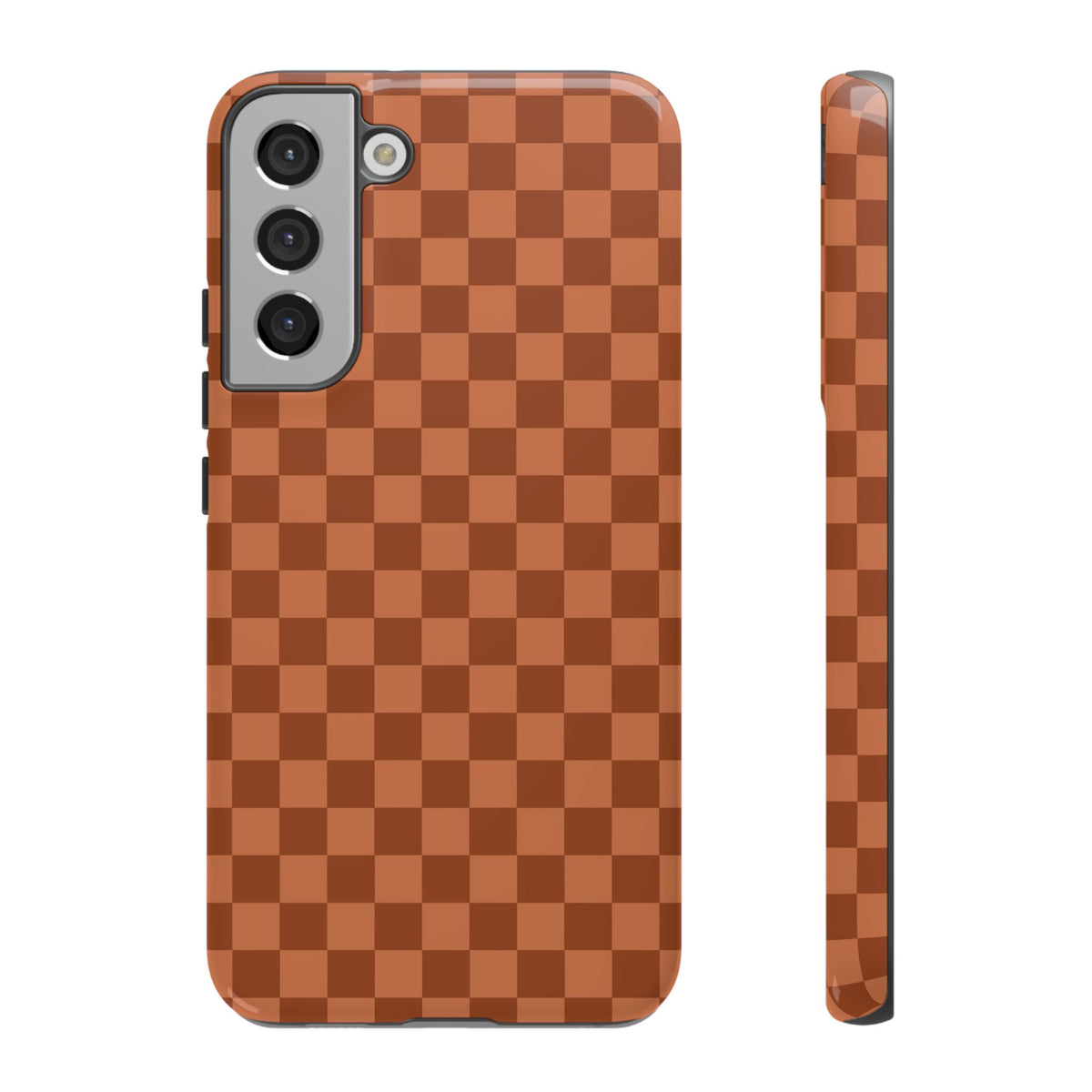 Bold Brown Small Checked Pattern Phone Case - Brown Phone Case - Samsung Galaxy S22 Plus / Glossy