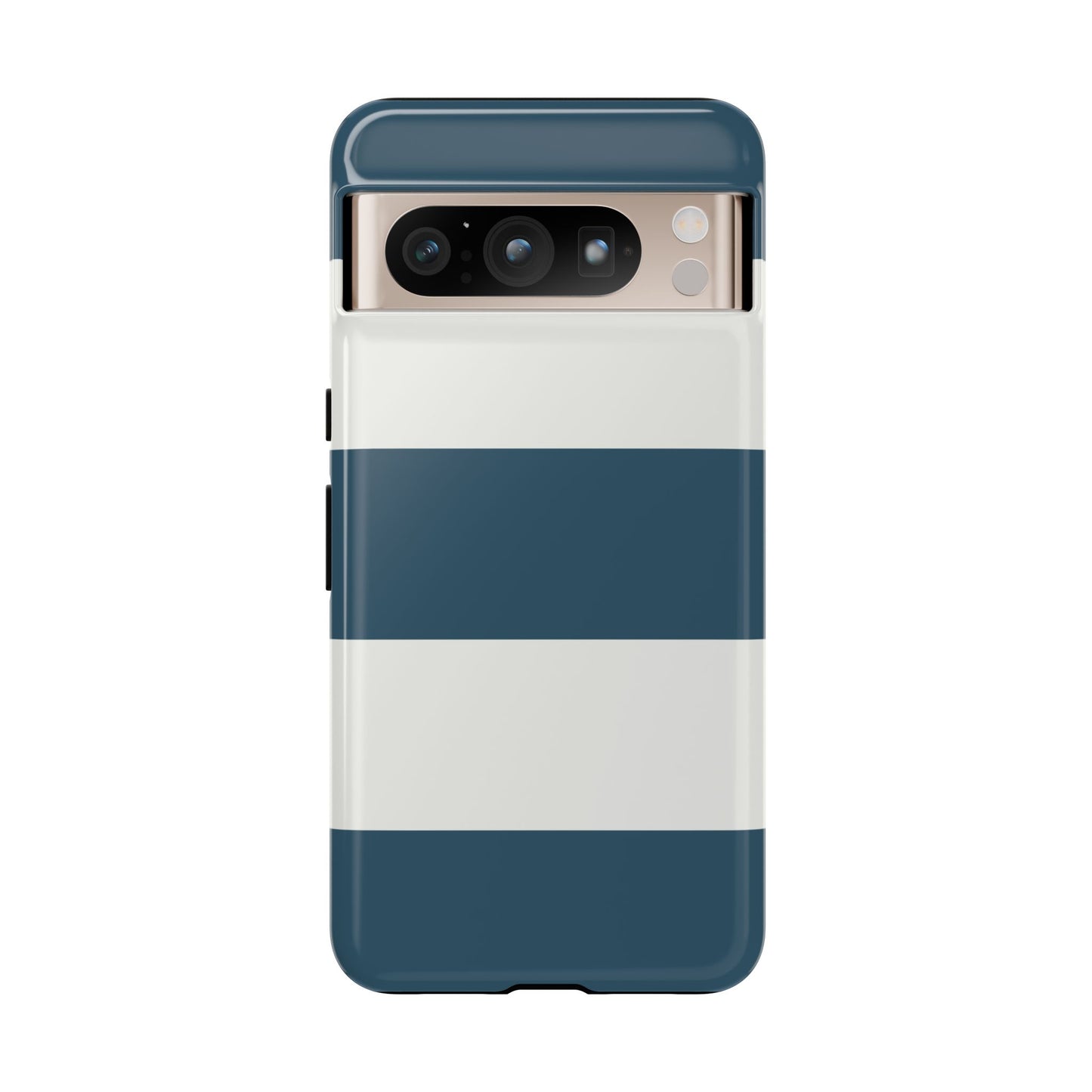 Google Pixel 8 Pro / Glossy Phone Case - Blue & White Horizontal Stripe Pattern Phone Case