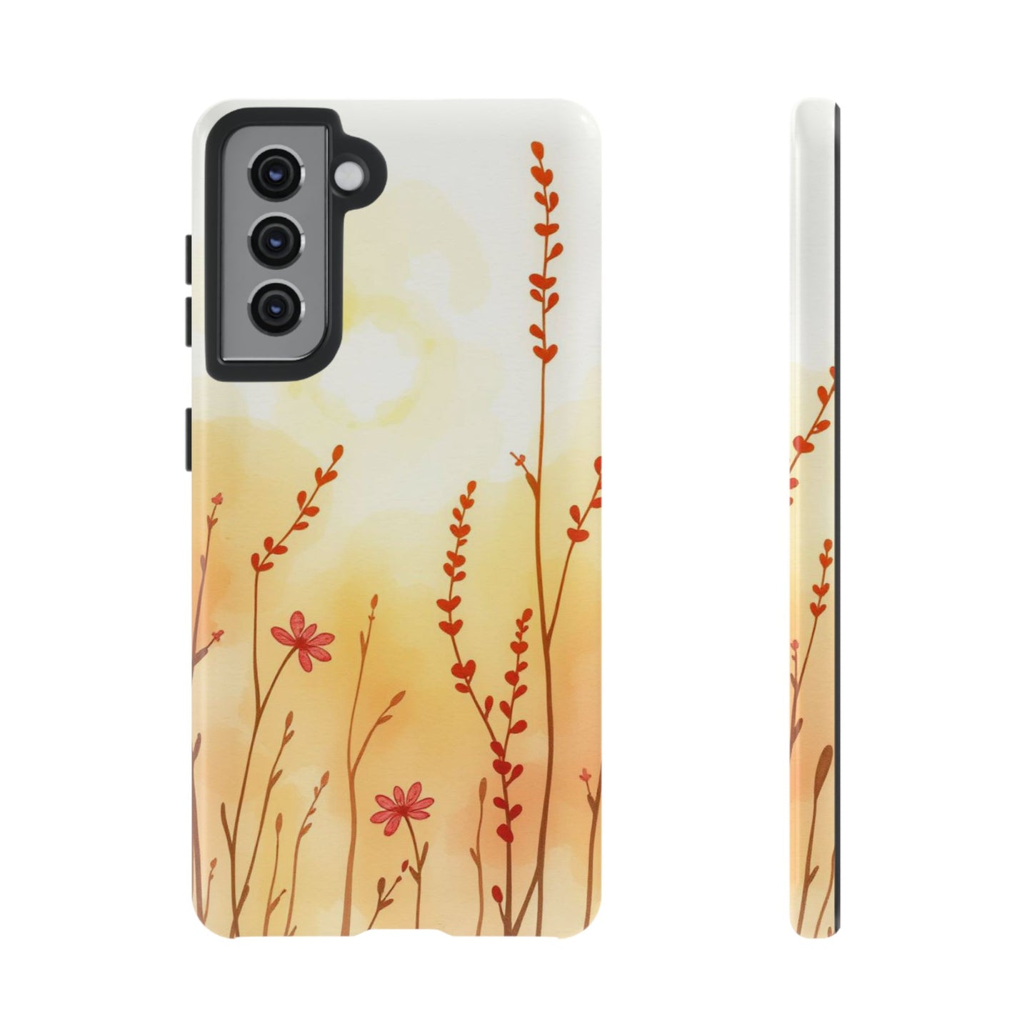 Samsung Galaxy S21 / Glossy Phone Case - Boho Chic Watercolour Wildflower Dusk Pattern Phone Case