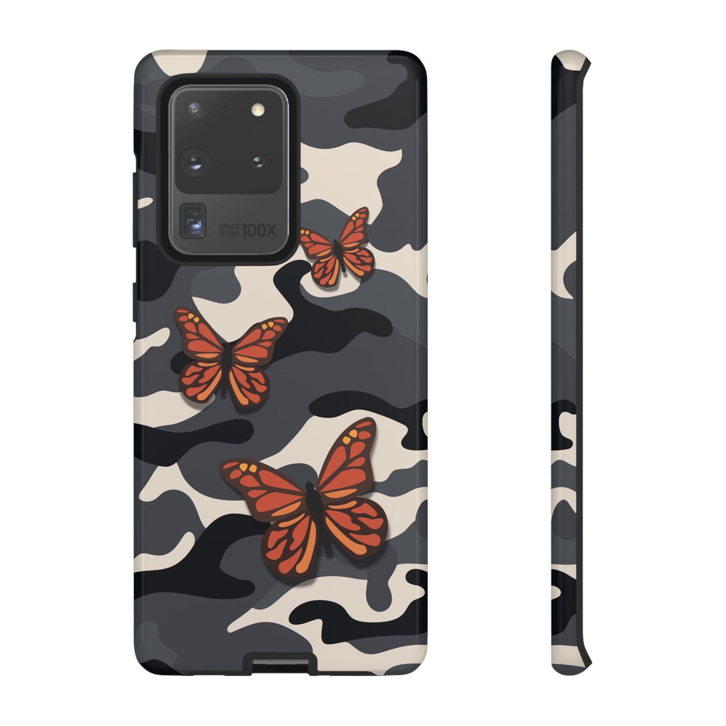 Samsung Galaxy S20 Ultra / Glossy Phone Case - Black & Orange Butterfly Camo Phone Case