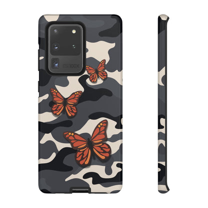 Samsung Galaxy S20 Ultra / Glossy Phone Case - Black & Orange Butterfly Camo Phone Case