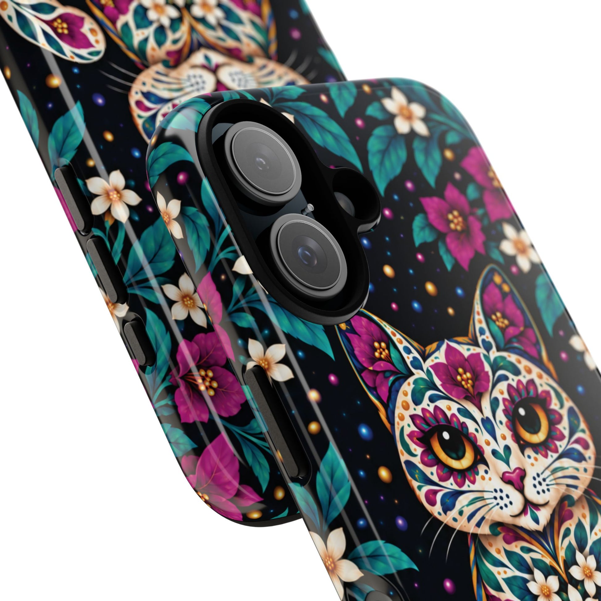 Vibrant Purple and Teal Calavera Cat Phone Case - Multicolor Phone Case