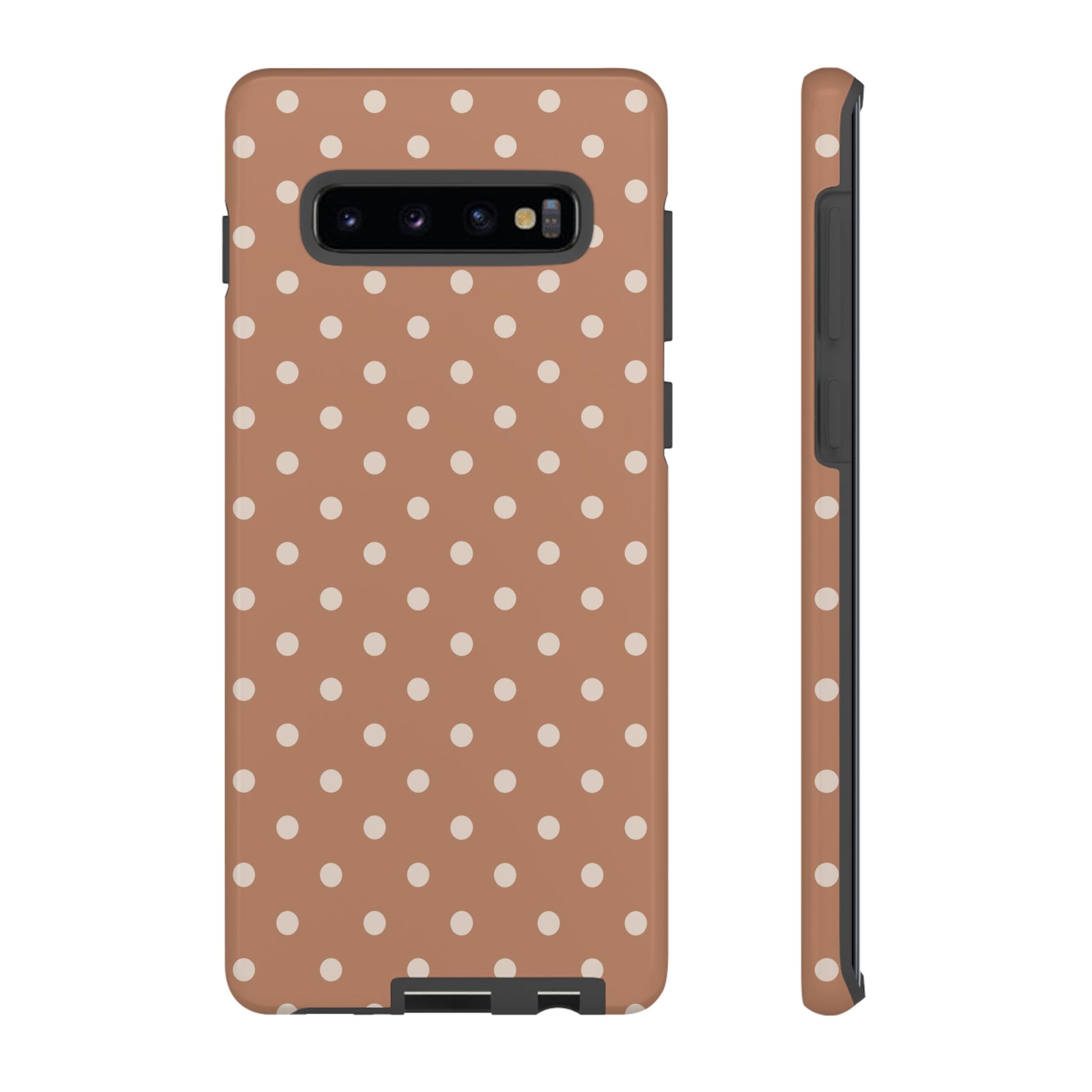 Samsung Galaxy S10 Plus / Glossy Phone Case - Brown with White Dot Pattern Phone Case