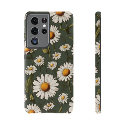 Samsung Galaxy S21 Ultra / Glossy Phone Case - Boho Chic Daisies Floral Pattern ’White & Green’ Phone Case