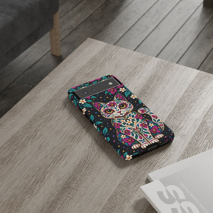Vibrant Purple and Teal Calavera Cat Phone Case - Multicolor Phone Case