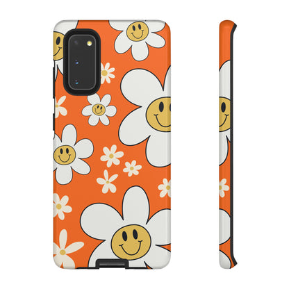 Fun Retro Daisy Pattern with Orange Background Phone Case - Orange Phone Case - Samsung Galaxy S20 / Glossy
