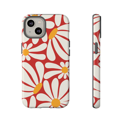 Retro Red Daisy Pattern Phone Case - Red Phone Case - iPhone 14 / Glossy