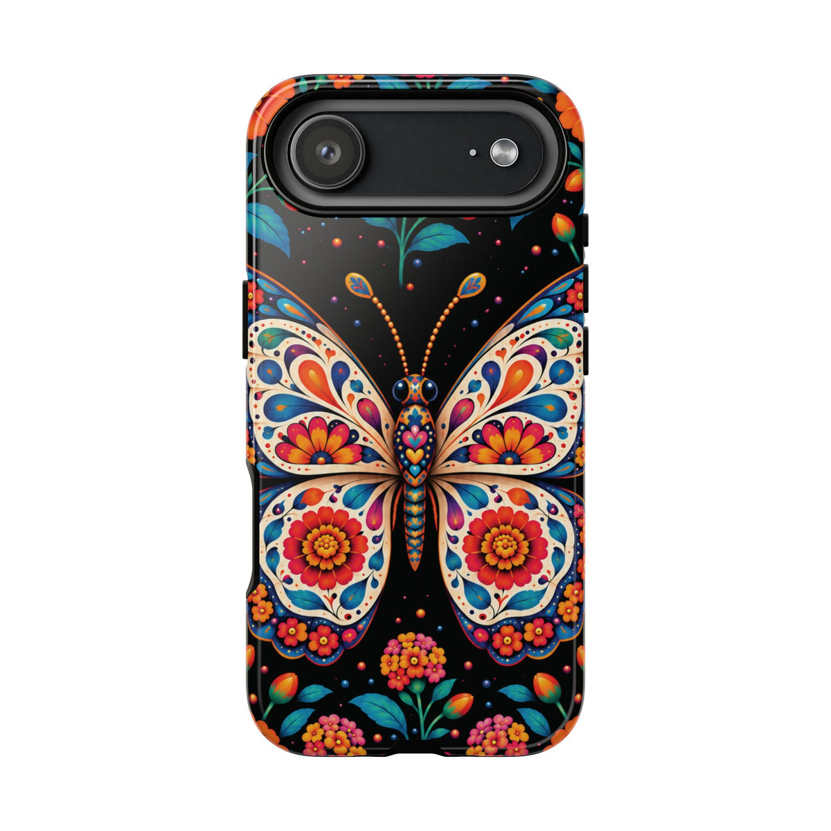 Vibrant Orange and Turquoise Calavera Butterfly Phone Case - Multicolor Phone Case - iPhone 17 Air / Glossy
