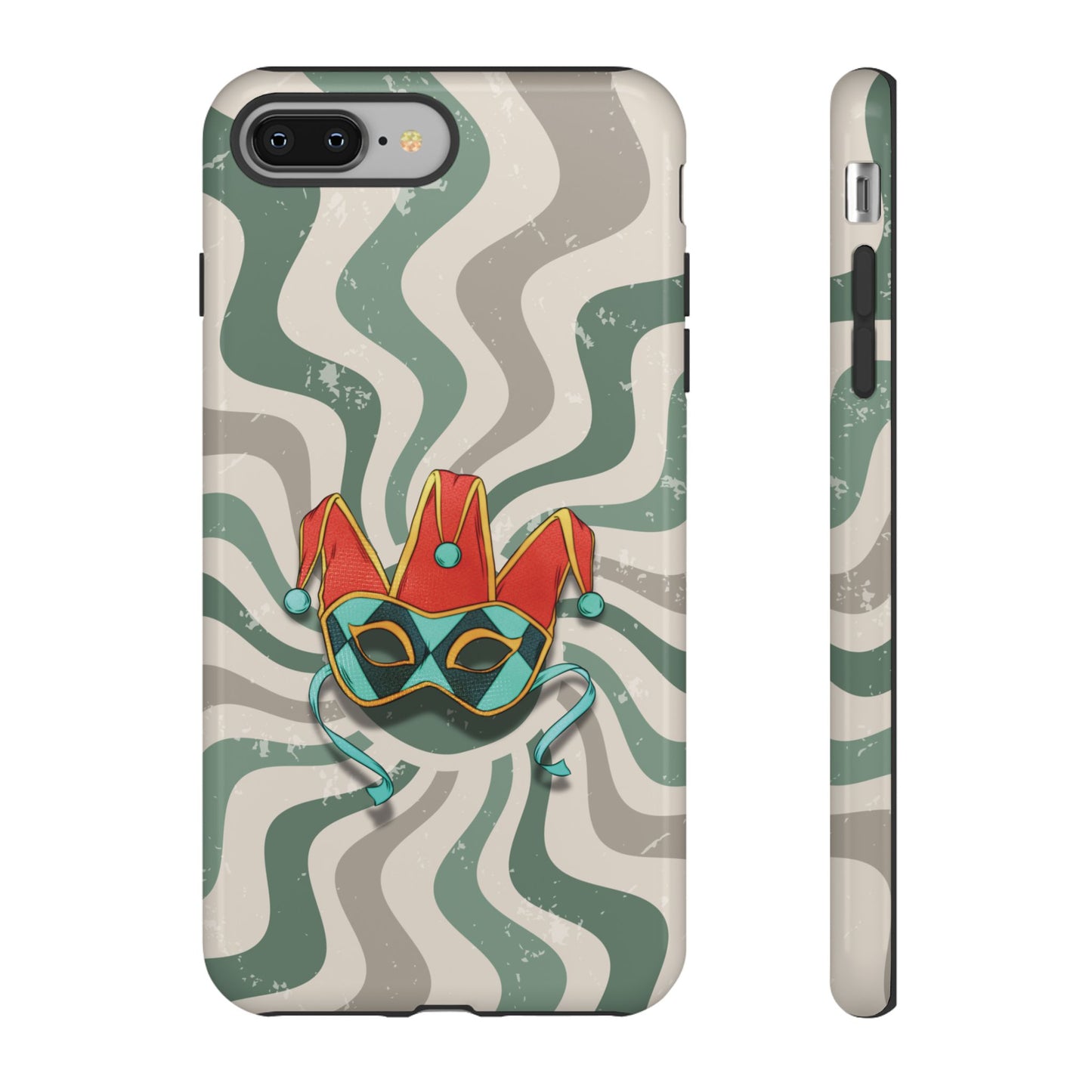 iPhone 8 Plus / Glossy Phone Case - Venetian Jester Mask – Green Retro Soft Revival Phone Case