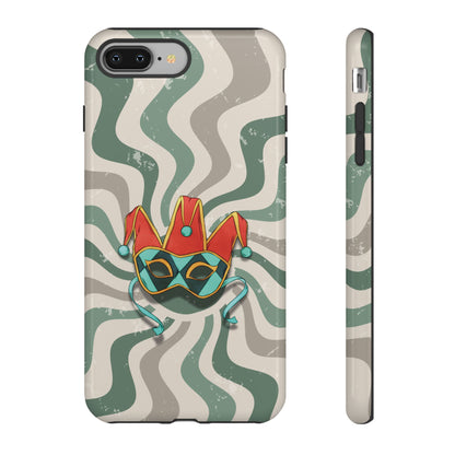 iPhone 8 Plus / Glossy Phone Case - Venetian Jester Mask – Green Retro Soft Revival Phone Case