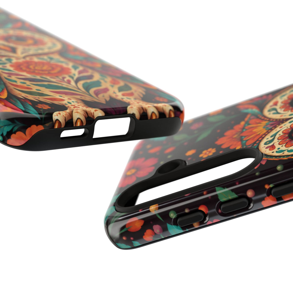 Vibrant Terracotta and Teal Calavera Owl Phone Case - Multicolor Phone Case